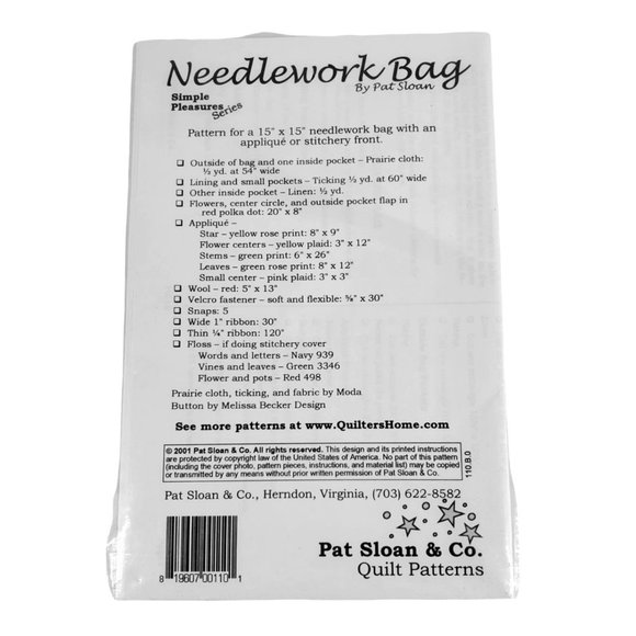 VTG Pat Sloan Simple Pleasures Needlework Bag Pattern Quilts Applique Stitchery - Picture 2 of 3